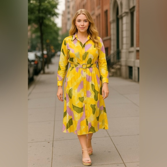 French Connection Long Shirt Dress Multicolor Abstract Print Size Large NWT - Picture 1 of 10